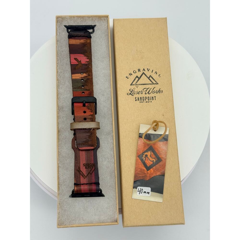Sandpoint Laser Works Engraved Leather Apple Watch Band (40mm)